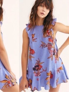 Free People Tulum Linen Floral Print Mini Dress